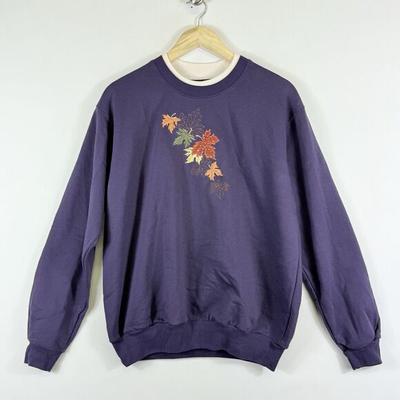 Trilllogy Morning Sun Purple Maple Leaves Sweatshirt Top Women's Large NEW NWT - Picture 1 of 5